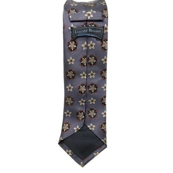 Laurant Bennet 100% Silk Lavender Cream Floral Mens Tie 61"L - Picture 3 of 7